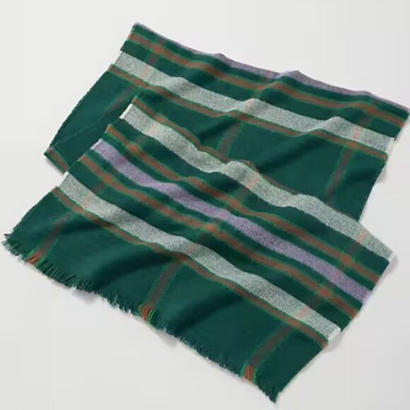 J. Jill NWT $49 Emerald Green Multi Exploded Oversized Plaid Scarf Wrap w Fringe - Picture 3 of 6